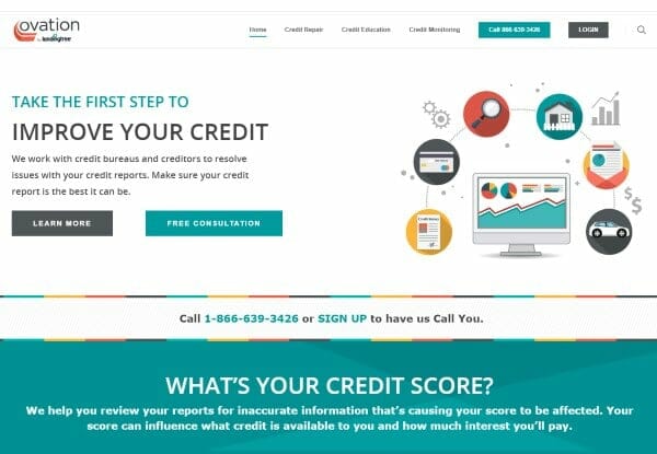 Image of the Ovation Credit Repair website promoting the first steps to improving your credit