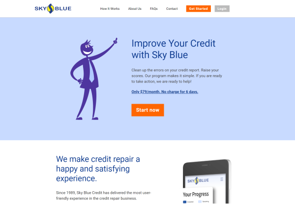 Image of Sky Blue Credit where they are depicted as the #1 credit repair company in NJ and a silhouette of a businessman