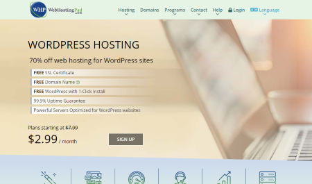 Image of the front page of the Webhosting Hub website