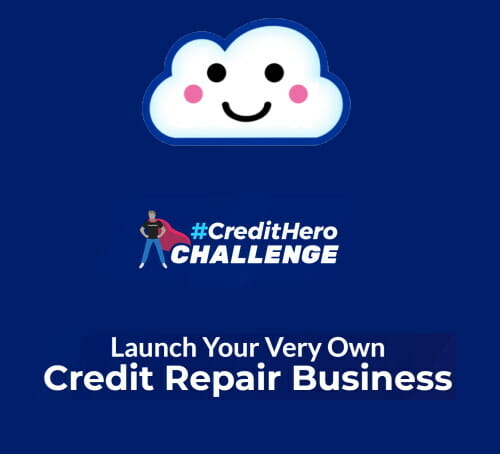 Image of the Credit Repair Cloud logo promoting the Credit Hero Challenge. 