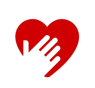 Image of a red heart icon with the white silhouette hand over the heart