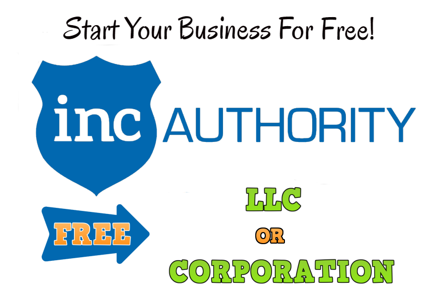 Image of the INC Authority logo with the words that say start your business for free and get a free LLC or corporation