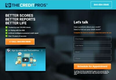 Screenshot of The Credit Pros home page