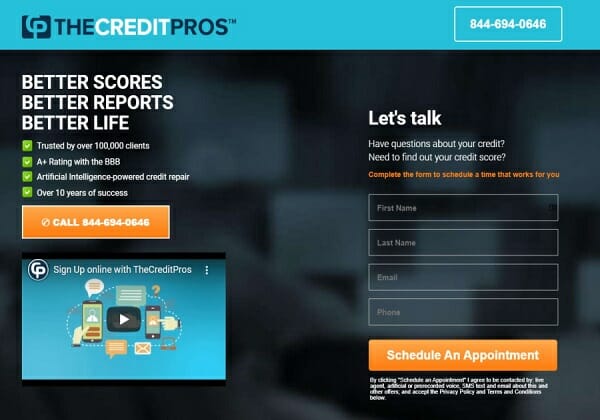 Image of the Credit Pros website