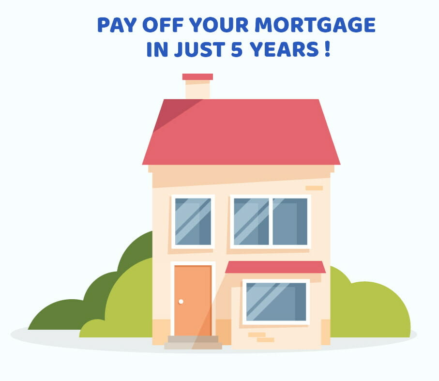 Image of a house with a title that says pay off your mortgage in just 5 years