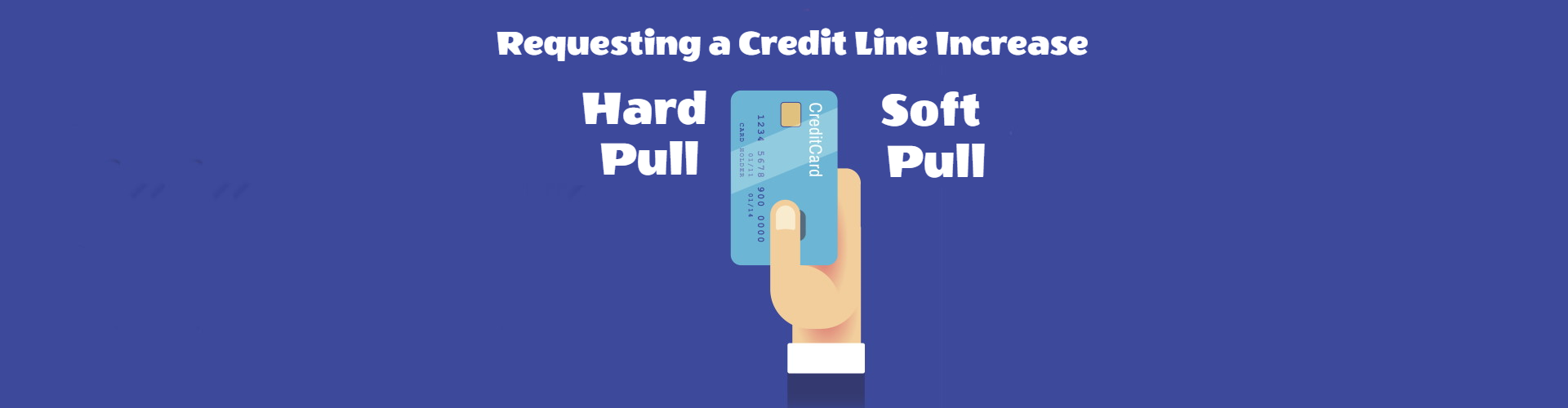 Vector image of a man holding a blue credit card with a title that says requesting a credit line increase