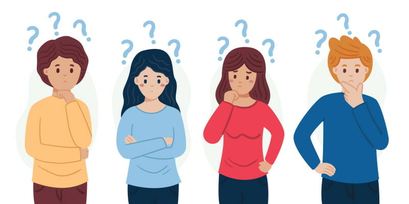 Vector image of four people with question marks around her head questioning what exactly is a collection account