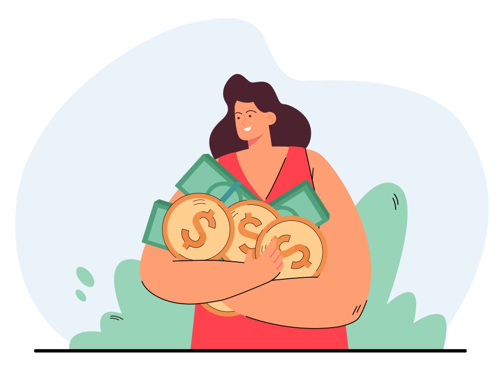 Image of a woman holding a lot of money in here hands
