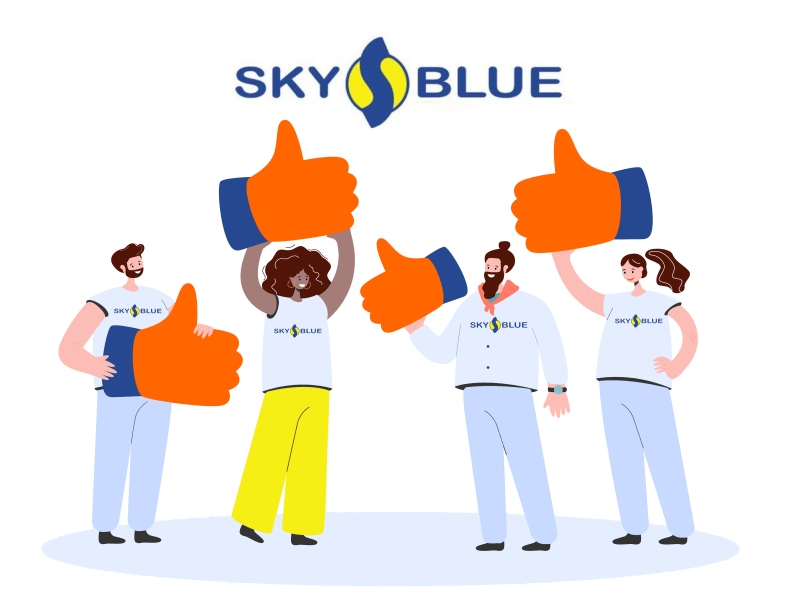 Image of 4 sky blue employees depicting themselves as the best credit repair company with the best service