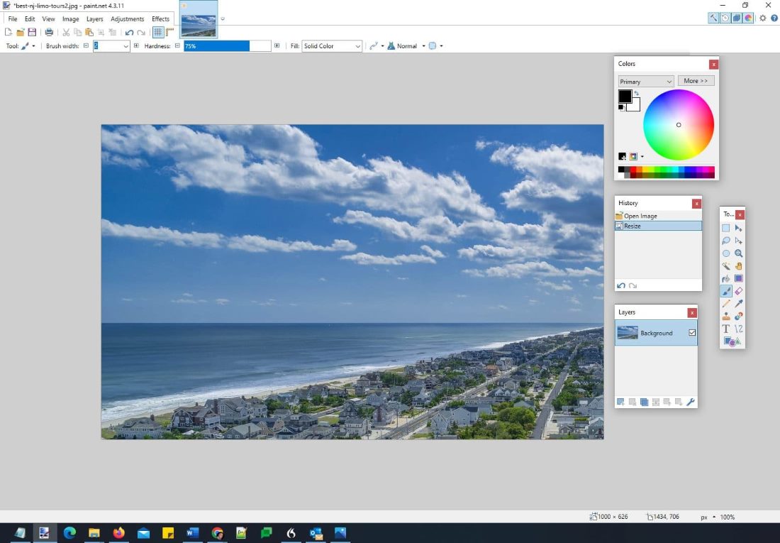 Image of a beach in New Jersey inside of the Paint.net photo manipulation software tool