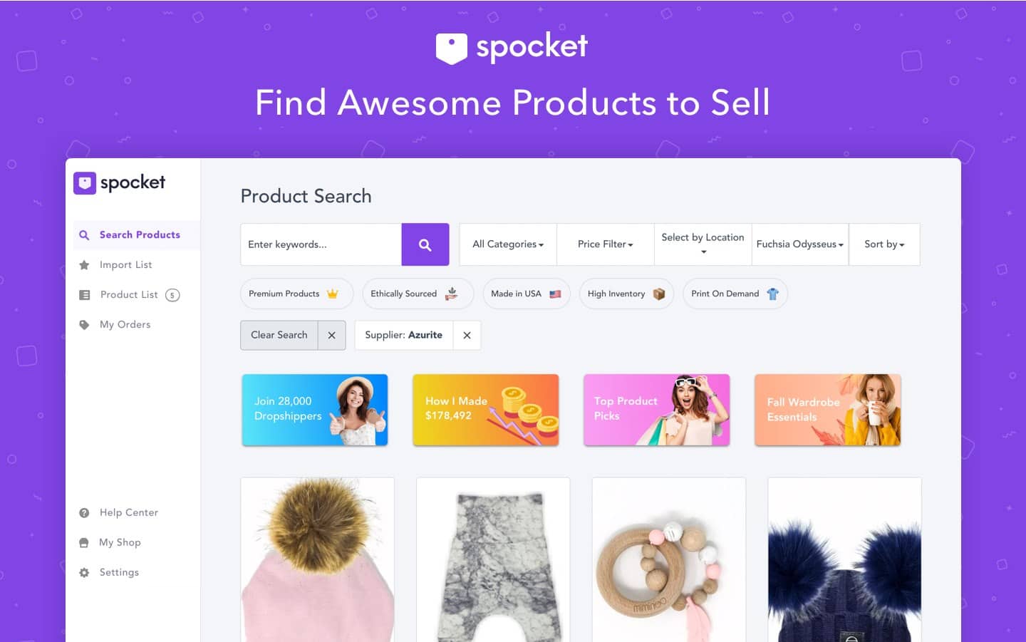 Sell products easily online with Spocket.