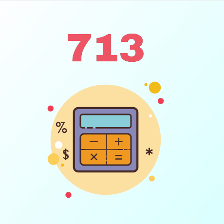 An image of a calculator and a credit score of 713