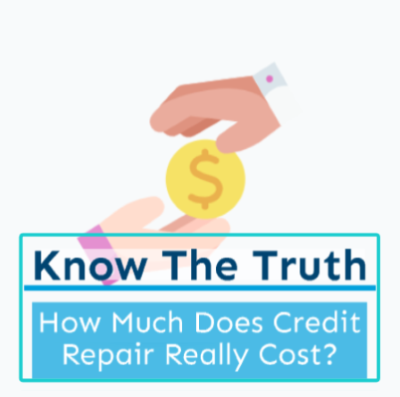 Cartoon image of two hands with a gold coin in the middle wuth the caption How much does credit repair really cost