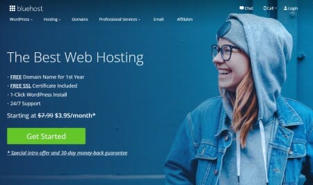 Image of the bluehost website, a good host company for credit repair websites