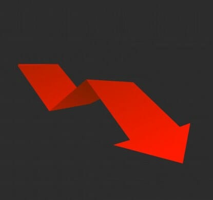 Image of a red arrow falling in a downward motion simulating an initial drop in your credit score after filing for bankruptcy