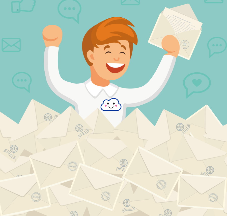 A happy man in a pile of mail vector image