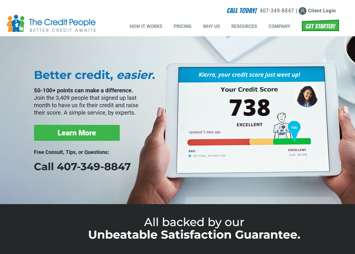 Image of the home page of the Credit People's website that says 